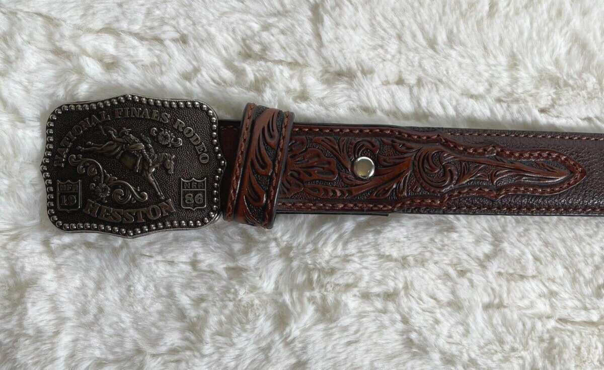 Nocona Belt Co. Tooled Leather Belt Youth Size 24 National Finals Rodeo 1986