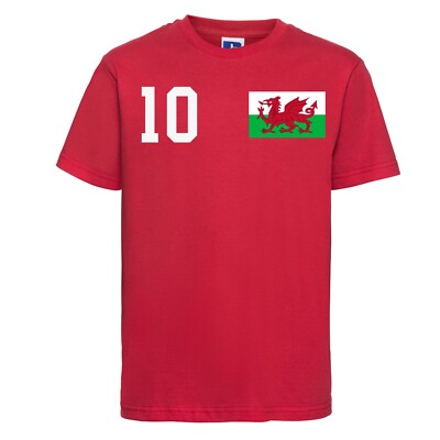 Youth Designz Wales Kinder T-Shirt mit WUNSCHNAME + NUMMER Trikot WM Europa EM