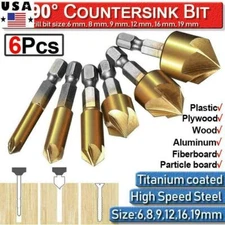 6Pcs Countersink Drill Bit Set 1/4'' Hex Shank HSS Woodworking Pilot Screw Holes