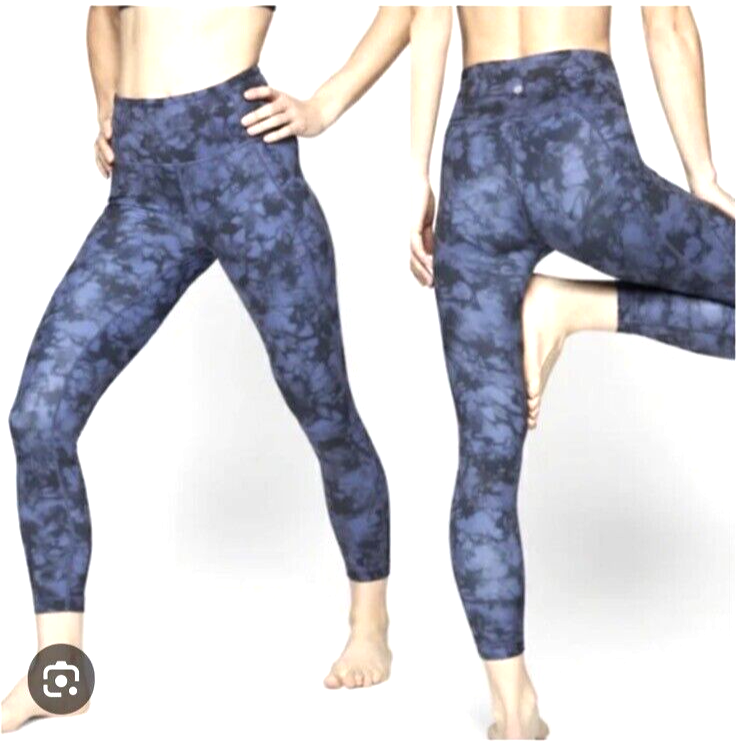 Athleta Power Vita Salutation Leggings Women's Size Small Blue Tie Dye