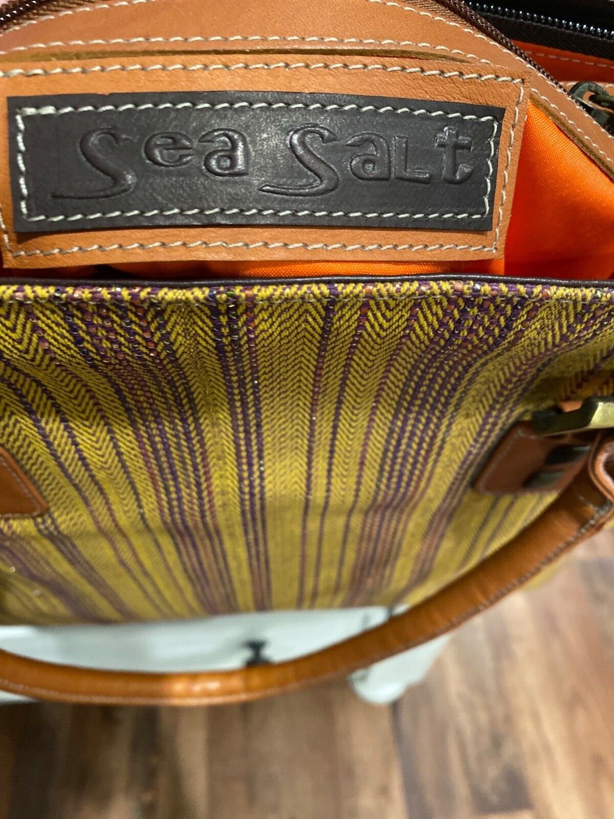 Rare SeaSalt Cornwall Leather, Brown and Gold Fabric Purse NWOT image 5