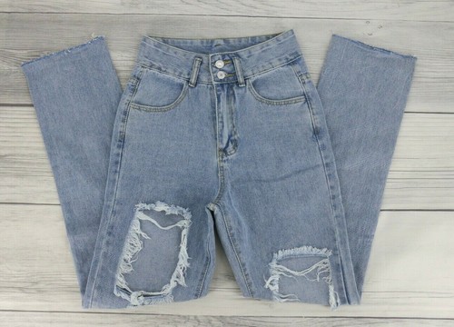 Shein High Waist Ripped Raw Hem Mom Jeans Size XS (2) Distressed | eBay