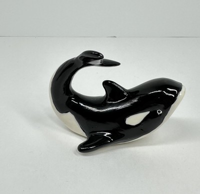 Vintage HERCO GIFT Ceramic Orca Whale Miniature Figurine