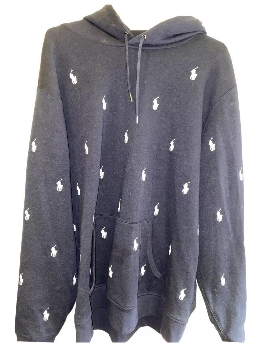 POLO By RALPH LAUREN Hoodie Sweatshirt ALLOVER Embroidered Horse Logo 2XL  TTG