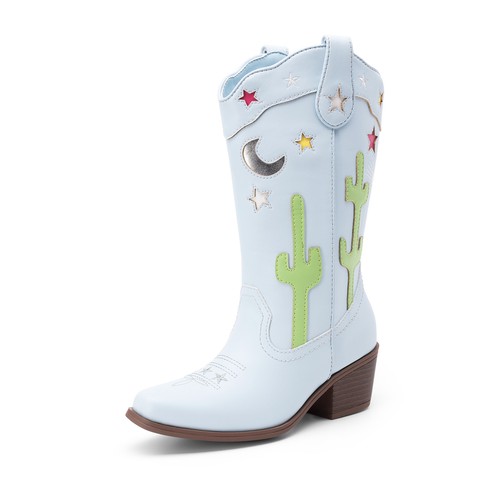 Girls Cowboy Boots Western Boots Square Toe Cowgirl Mid Calf Boots Horse Riding - Picture 8 of 22