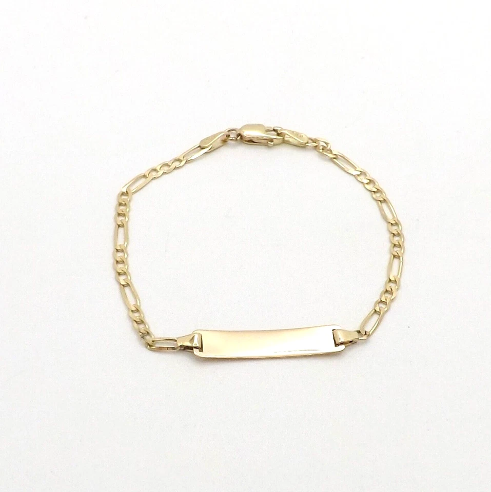 Brazalete Infantil Eslabón Figaro Placa Identificación Oro 14k Nuevo 2gr Grabable 6 pulgadas Foto 2 de 4