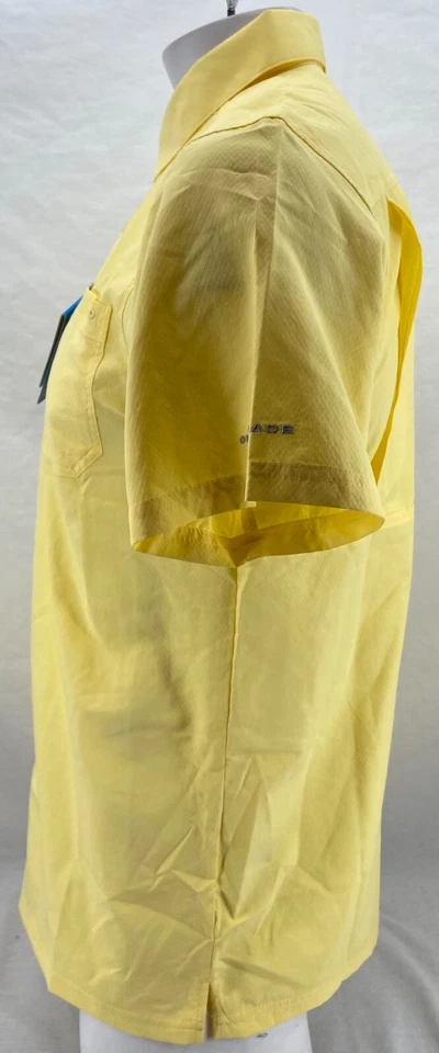 全新 Columbia Slack Tide Camp 短袖 PFG 黄色 SS 纽扣衬衫 男式 L — 第 4/4 张图片