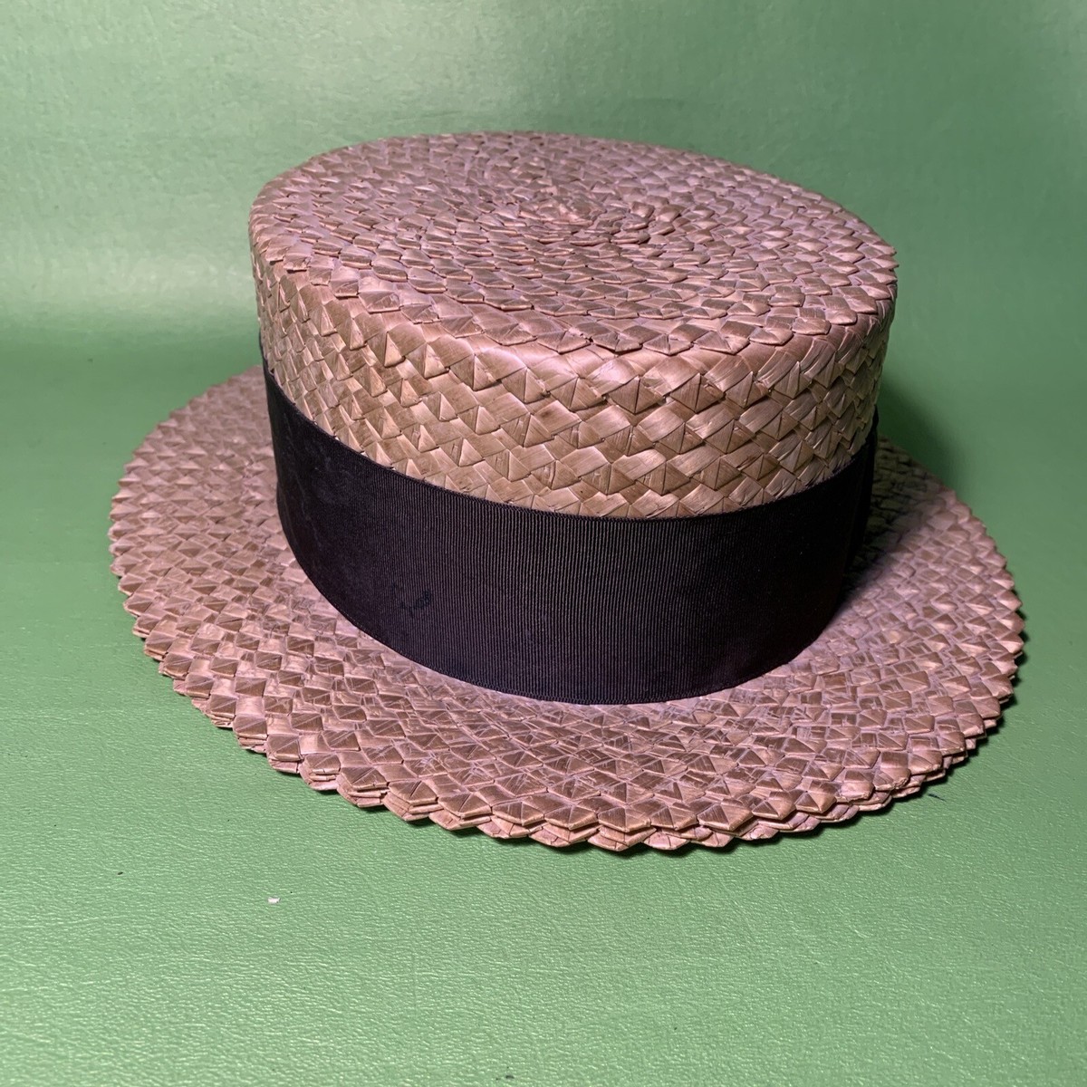 Vintage Pressed Straw Boater Hat Gatsby Flat Top Barbershop Vintage Pressed Straw Boater Hat Gatsby Flat Top Barbershop