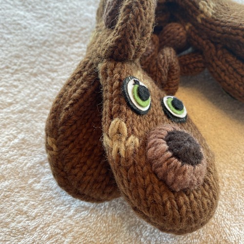 Reindeer Knitted Youth Mittens Handmade. Fleece Lined. - Picture 5 of 8