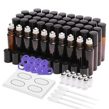 ULG Essential Oil Roller Bottles 48 Pack 10 ml Amber Glass Empty Bottles with...