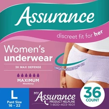 Assurance Women's Incontinence & Postpartum Underwear, L , Maximum Absorbency
