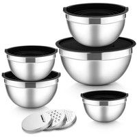 Edelstahl RüHrschüSsel Set 5 StüCk Mit Deckel Schwarz 0,7L 1,1L 1,5L 2,7L 4,5L