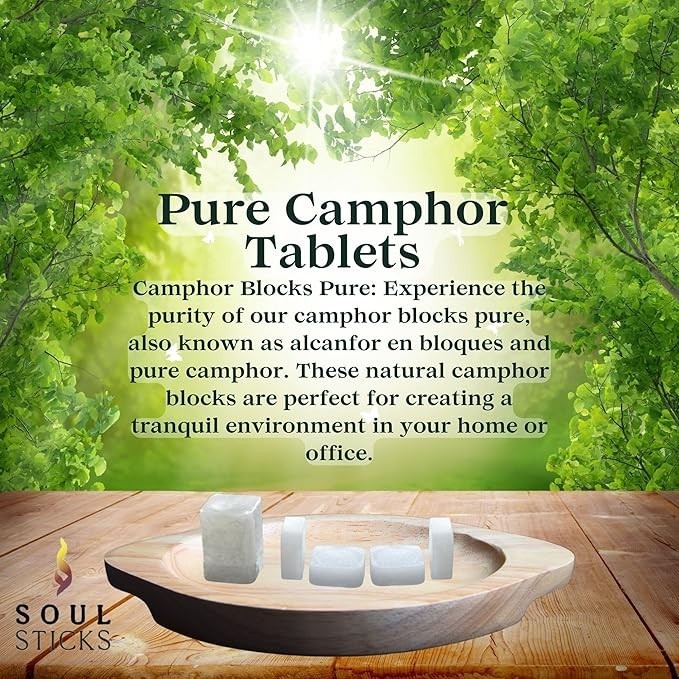 56g Natural Camphor Tablets – Soul Sticks Camphor Blocks (Pack of 12)