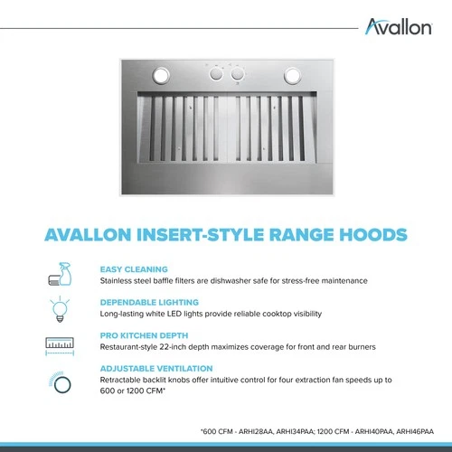 Avallon ARHI46PAB 380 - 1,200 CFM 48"W Range Hood Insert - Stainless Steel - Picture 2 of 5