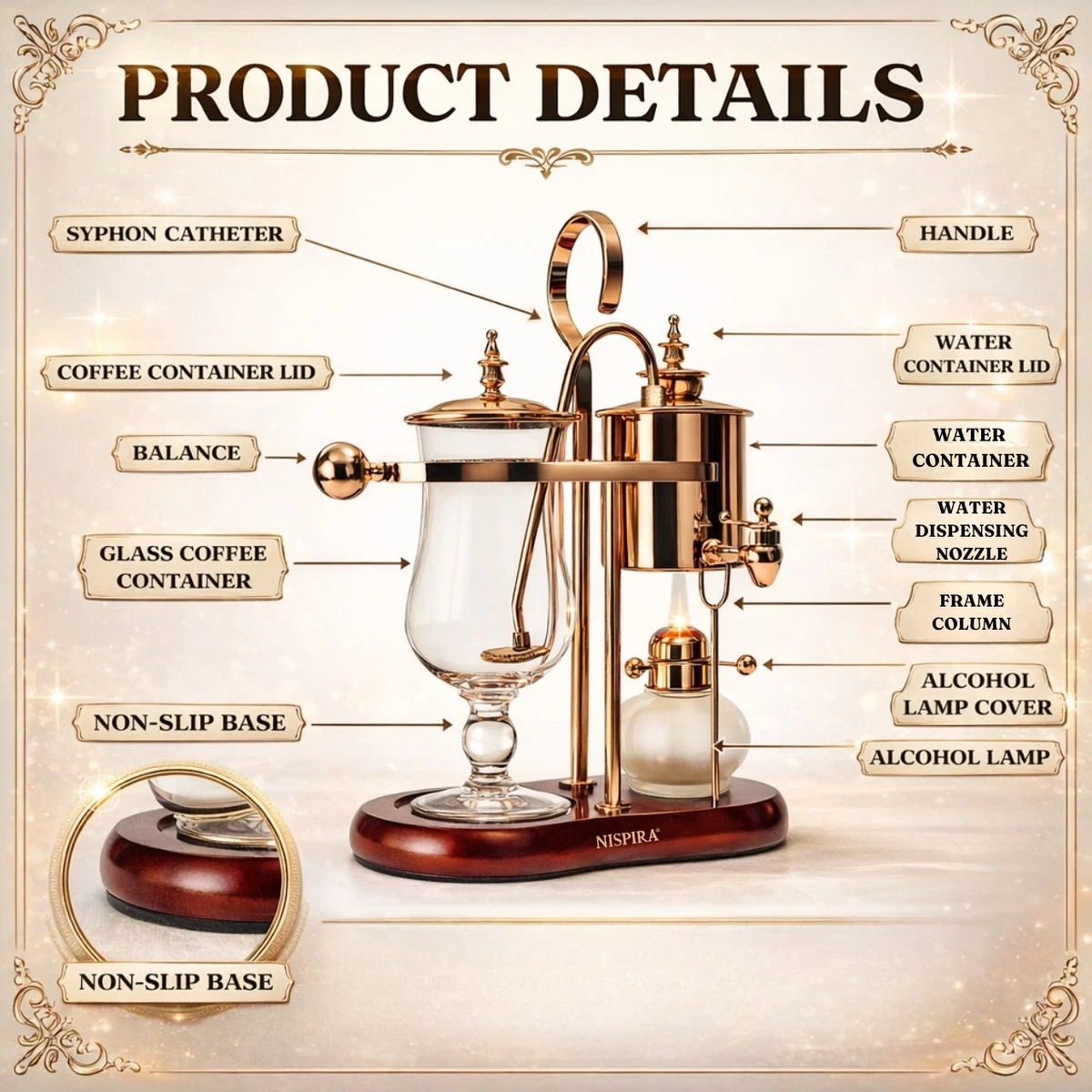 Cafetera al vacío manual de cobre vintage Belgian Balance Syphon