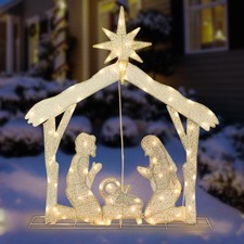 Outdoor Christmas Nativity Scene Decoration Christmas Lighted Holy Family Nat...