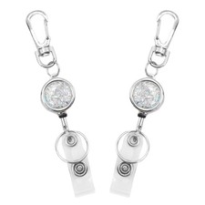 2 Pack Glittery Silver Retractable Badge Reel Keychain, Heavy Duty Retractabl...