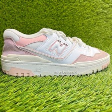 New Balance 550 Girls Size 6Y White Pink Athletic Leather Walking Shoes Sneakers