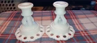 Vintage Westmoreland Milk Glass Candlesticks, Doric Open Lace, Shabby Chic