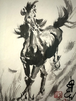 Carol Waite SUMI-E Watercolor HORSE Painting ''WANT A RIDE?'' (2 of 2 Listed)