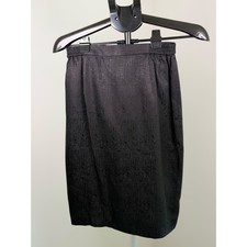 Vintage Black 100 Silk Textured Preppy Pencil Skirt Elastic Waist Lined Size 6