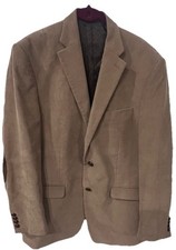 Corduroy Blazer Mens 42R Chaps Elbow Patch Beige Tan Two Button Academia Cotton