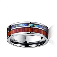 Mens Stainless Steel Ring Wood Grain Double Design Geometric Pattern