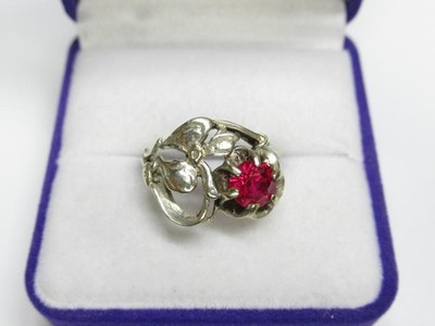 Retro Vintage Soviet Jewelry Ring Ruby Estate Sterling Silver 875 USSR Size 6.5