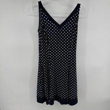 Chaps Women Navy White Polka Dot V Neck Sleeveless Dress Size M