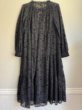 NWT! LOFT Tiered Midi Dress Black Stars Velvet Burnout Fairy Goth Whimsy Sz: M