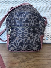 Brown Mini Backpack Crossbody Purse Bag Convertible Geometric