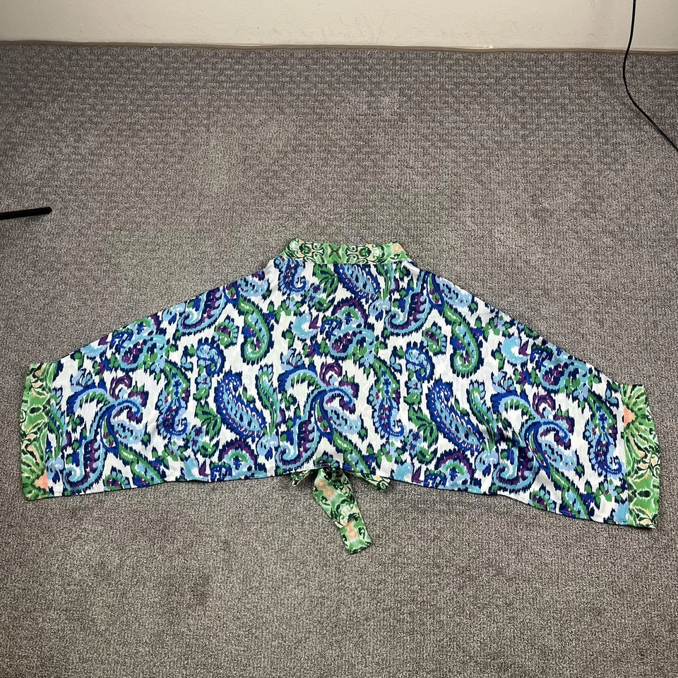 Cárdigan Nordstrom Rack Kimono Mujer Talla Única Azul Verde Paisley Ikat Crop Boho Foto 2 de 4