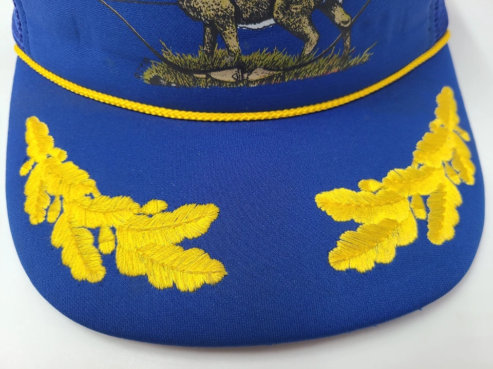 De colección Ciervo Alce Huevos Revueltos Hojas Doradas Malla Camionero Snapback Sombrero Gorra Azul Foto 3 de 4