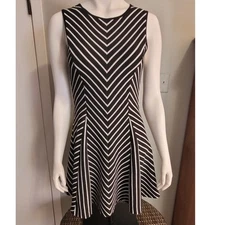 French Kiss Black White Chevron Stripe Skater Dress Medium Graphic Art To Wear