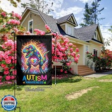 Dinosaur Autism Garden Flag 12 X 18 Inch Home Indoor and Outdoor Vertical Dou...