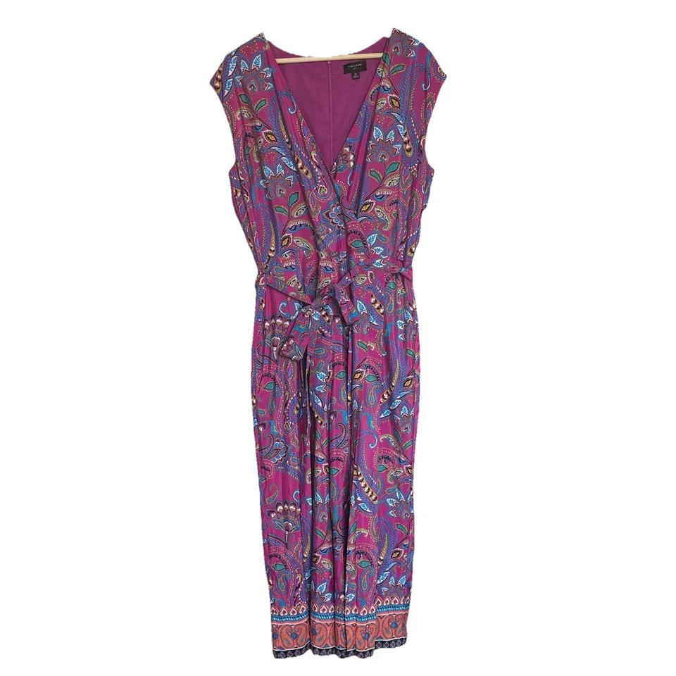 Tahari ASL Womens 16 Pleated Leg Jumpsuit Paisley Floral Resort Career Boho NWT - Image 2 of 4