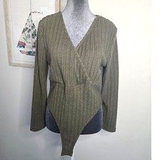 SHEIN Curve Olive Green Long-Sleeve Bodysuit Size 0XL
