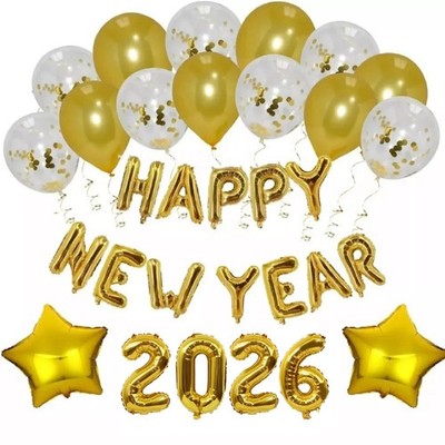 Neujahr Luftballons 2026 Happy New Year Zahl 16'' Folienballons Abend Party Deko