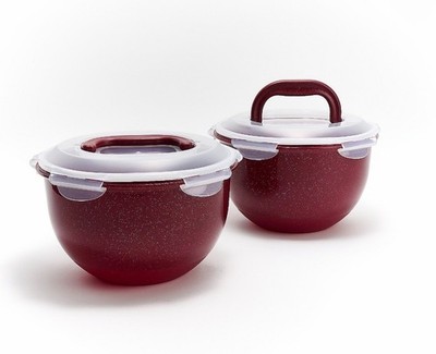 LocknLock 17-Cup Tulip Serving Bowls w/ Lids Set of 2 K315313 CINNAMON RED