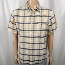 Hurley Men's Medium Beige/Gray Plaid Lightweight Short Sleeve Button-Up Shirt