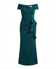 Xscape Scuba Off-The-Shoulder Wrap Elegant Evening Gown Hunter Green 12