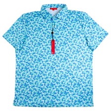 Redvanly Polo Shirt Mens L Light Blue Floral Print Golf Short Sleeve 110 NEW