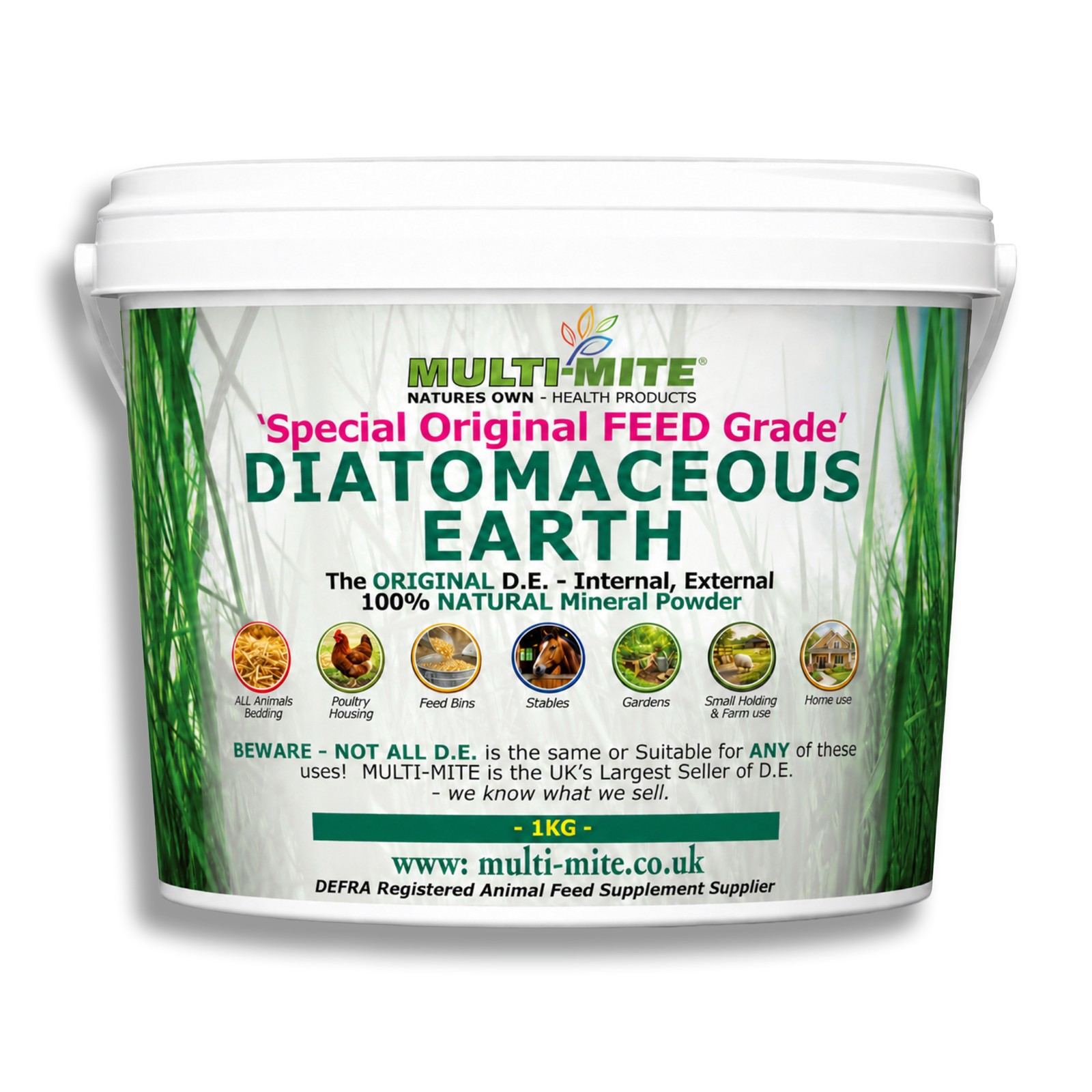 MULTI MITE® 1KG Bucket DE Diatomaceous Earth Poultry Animal Powder Feed Grade