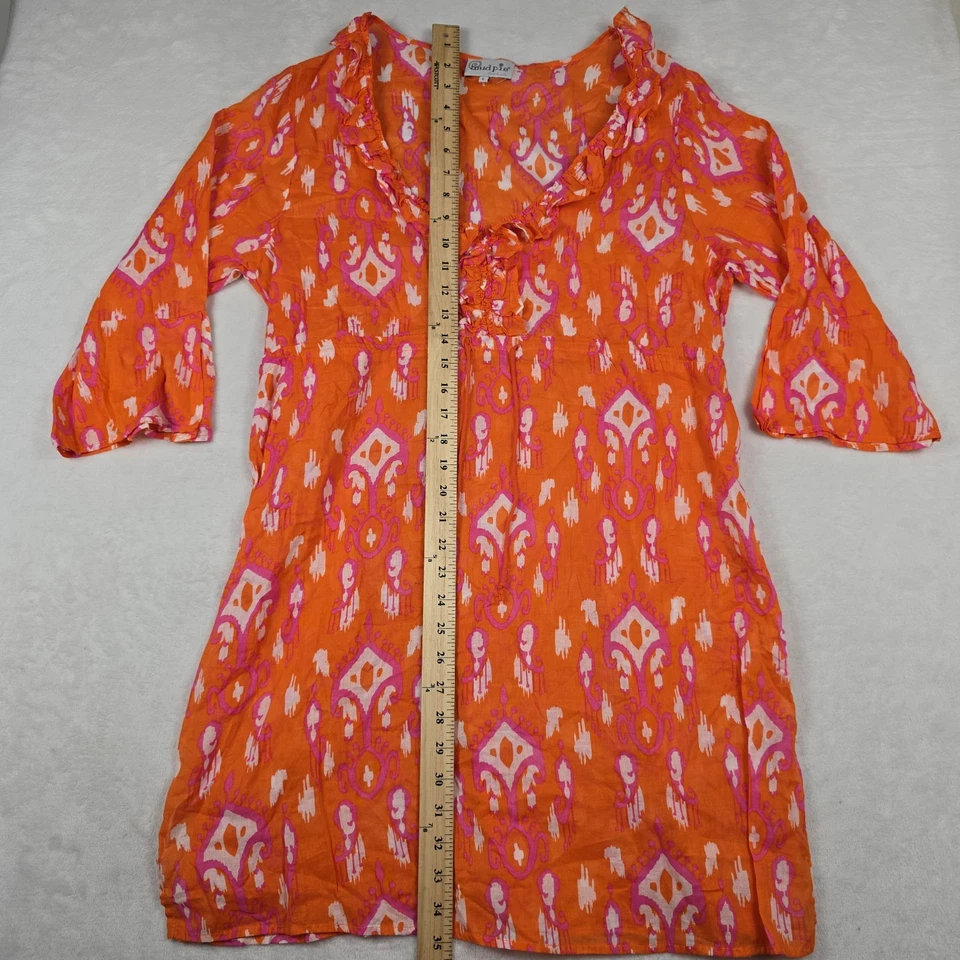 Грязь пирог платье женский размер большой оранжевый розовый Ikat оборки плавать прикрыть богемное - Изображение 3 из 4