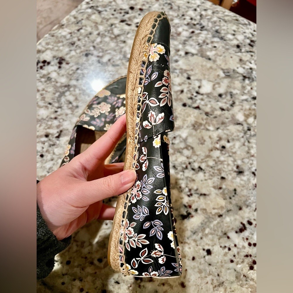 Tory Burch Hopewell Floral Espadrilles Black Nappa Leather Colorblock Size 9.5 thumbnail 6
