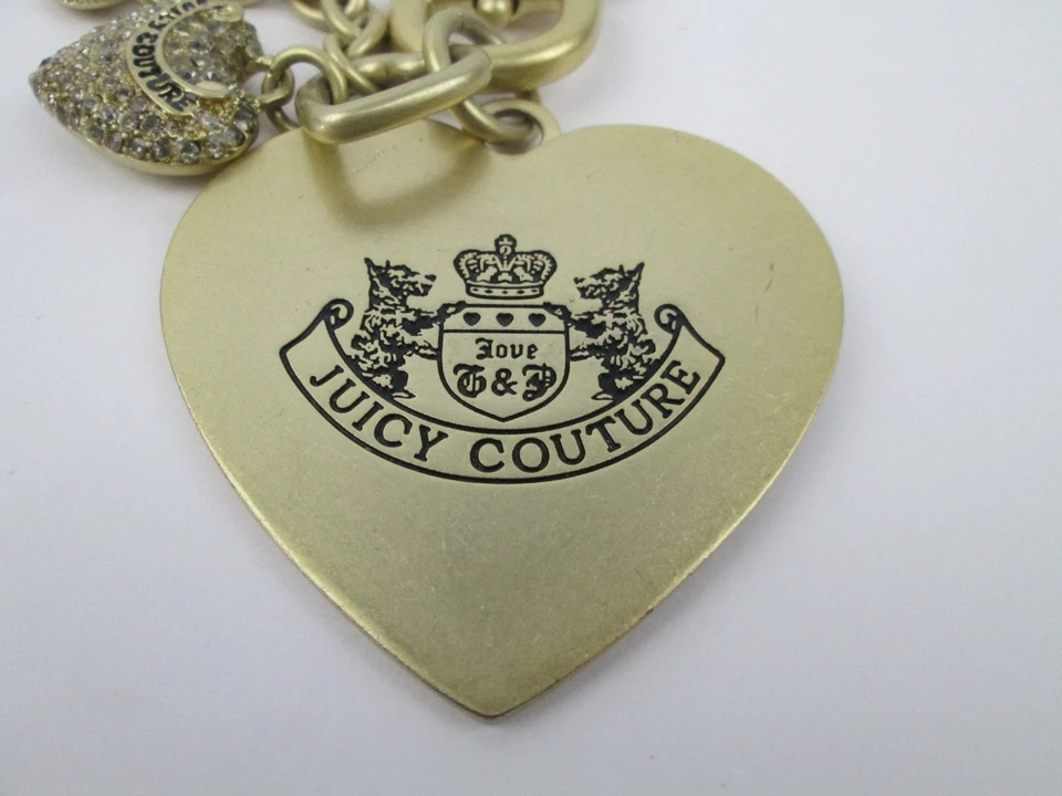 Juicy Couture Tono Dorado Logo Corazón Cristales Estrás Bolso Cadena Dije De Colección Foto 2 de 4