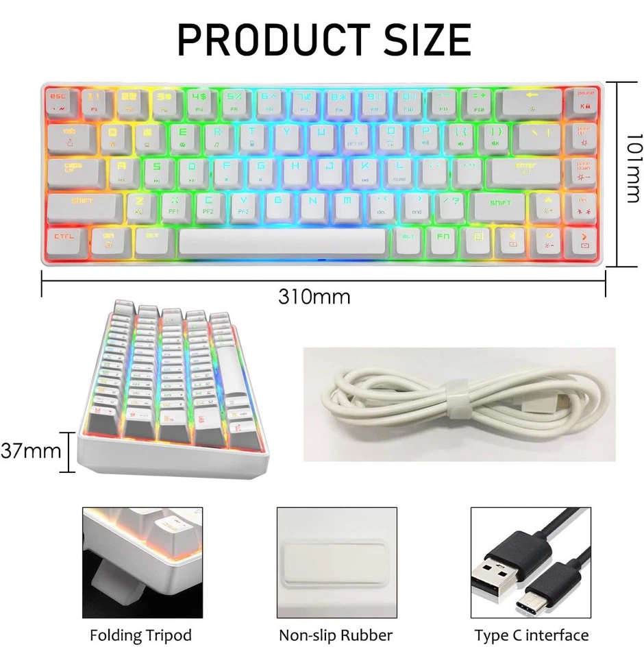 Magic Refiner 64% Mechanical Gaming Keyboard USB 68 Keys LED Backlit Waterproof - Image 2 of 4