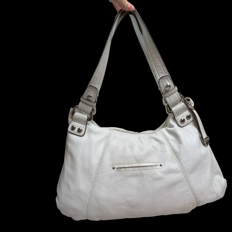 De Colección B Makowsky BLANCO Cuero Grande Bolso de Mano DOBLE CORREA Hombro HOBO BoHo Cartera Foto 2 de 4