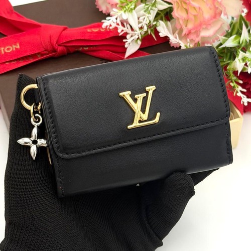 Louis Vuitton Mini Trifold Wallet Bloom Black Excellent Japan 0612447