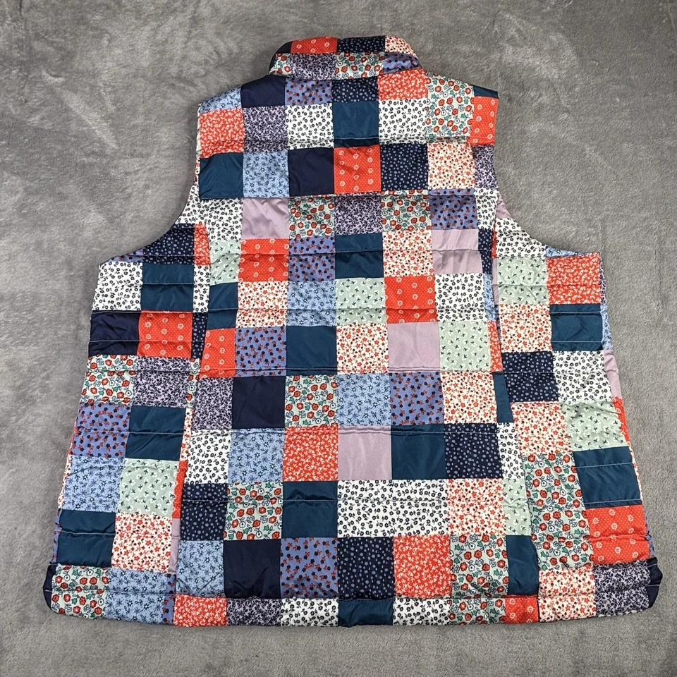 Lands' End Vest Womens 1X 16W-18W Floral Patchwork Quilted Down Puffer Zip - Image 4 of 4